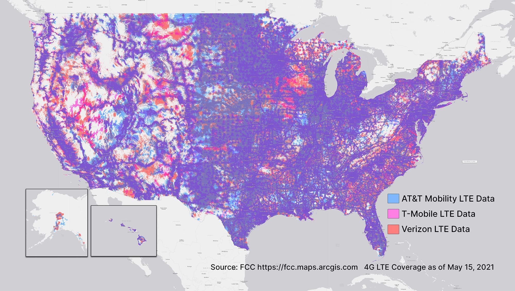 RTK Mobile combined US coverage map for AT&T, T-Mobile, and Verizon LTE data