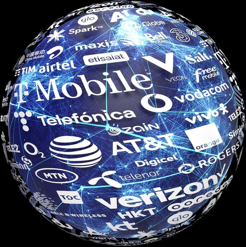 Globe of worldwide carrier logos — multi-network data service