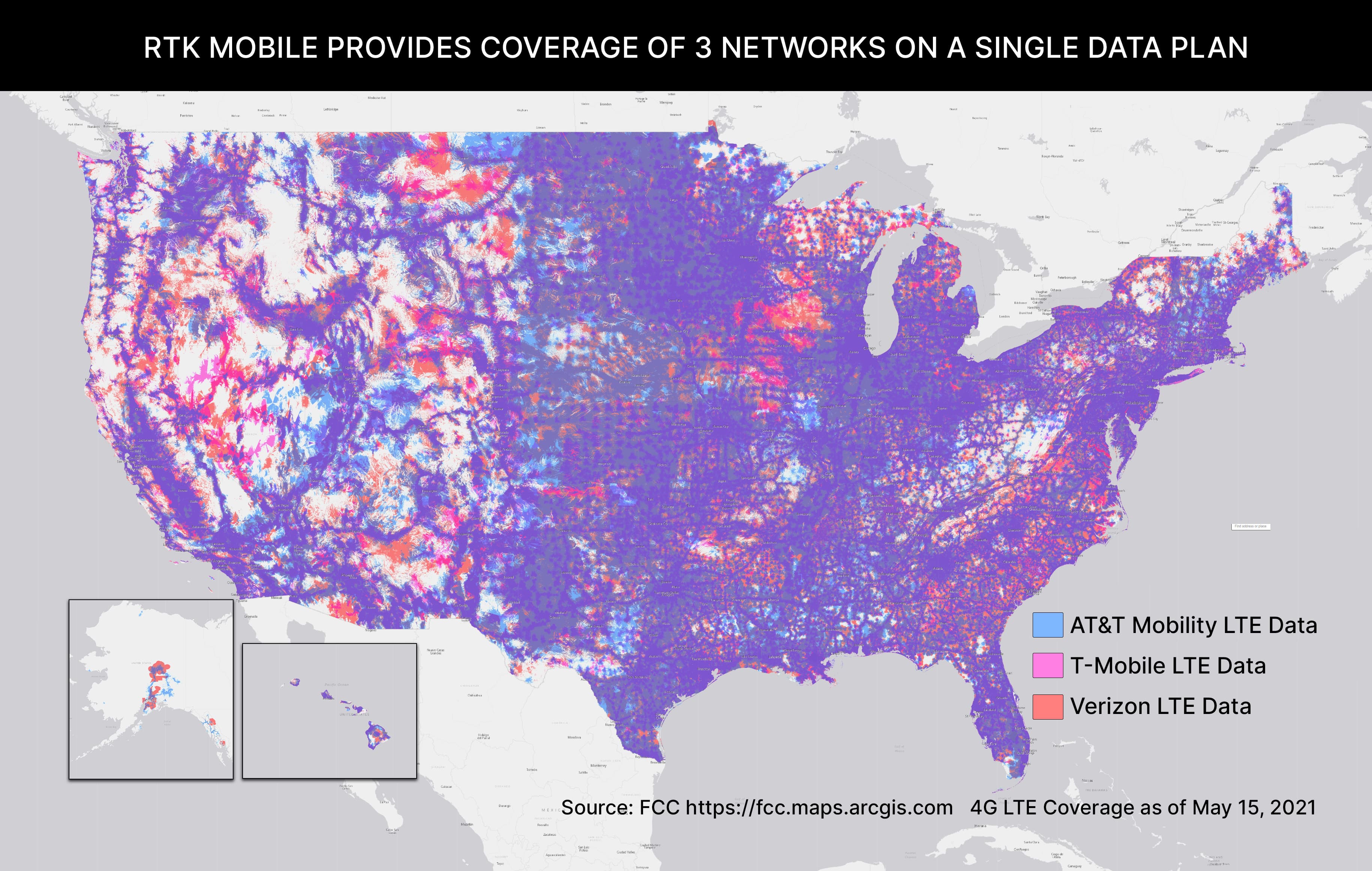 Combined AT&T, T-Mobile and Verizon LTE coverage map