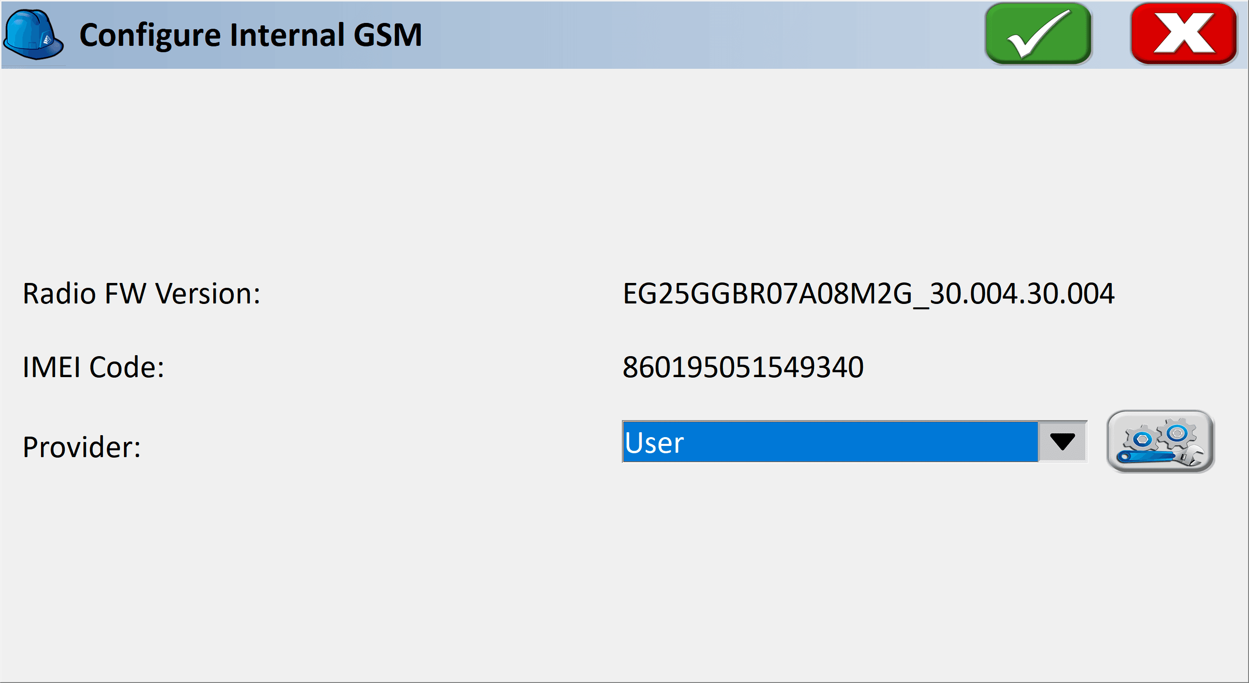 User selected as the Provider in the Configure Internal GSM dialog