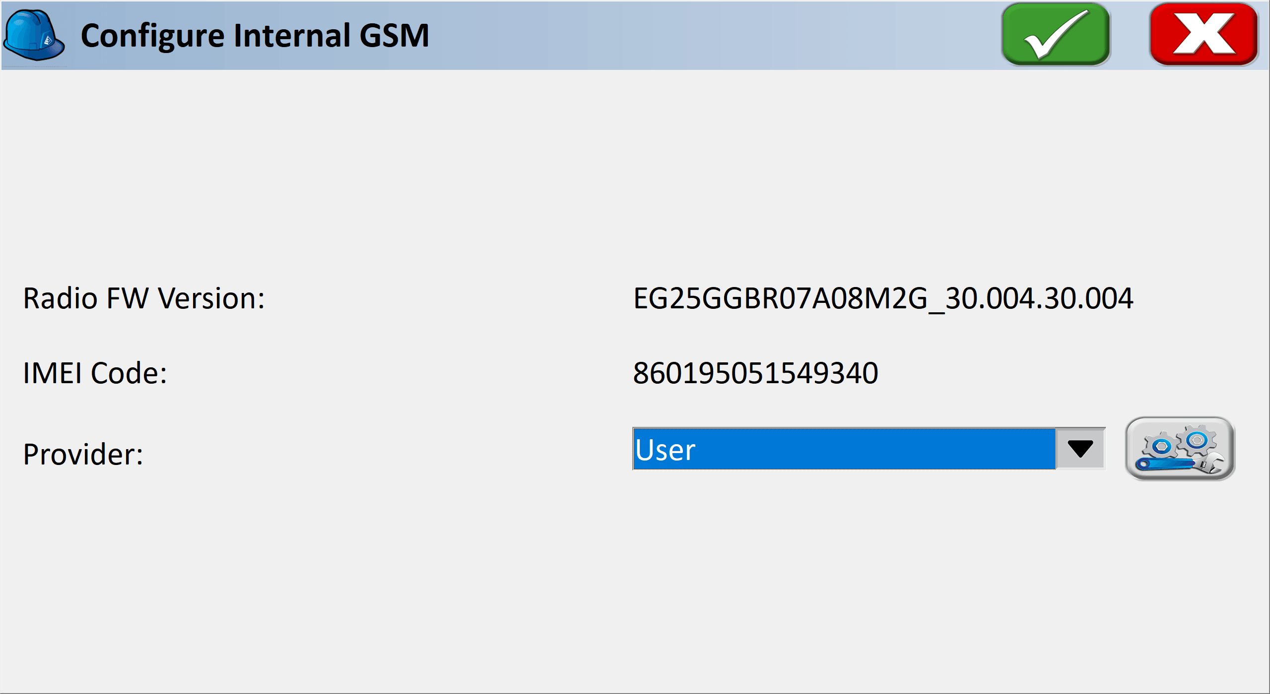 User selected as the Provider in the Configure Internal GSM dialog