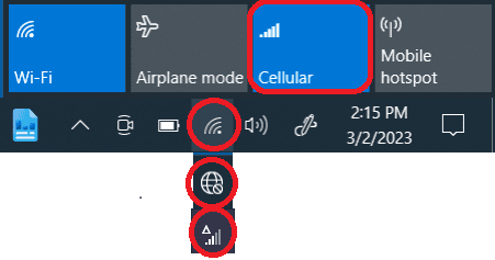Cellular toggle in the task bar