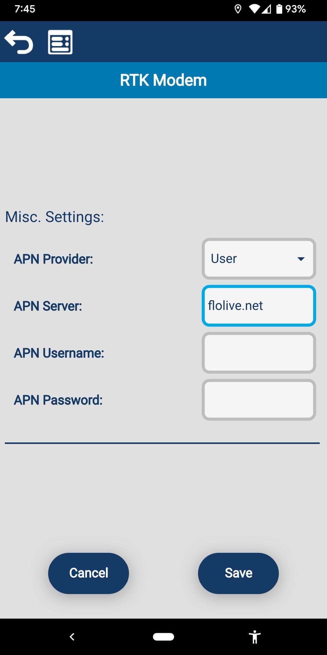 Layout APN settings