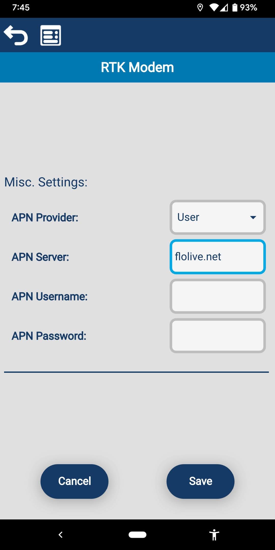 Layout APN settings