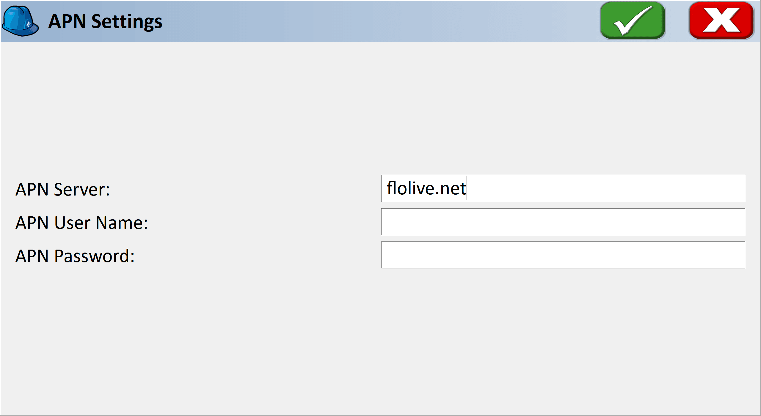 flolive.net entered on the APN Server line