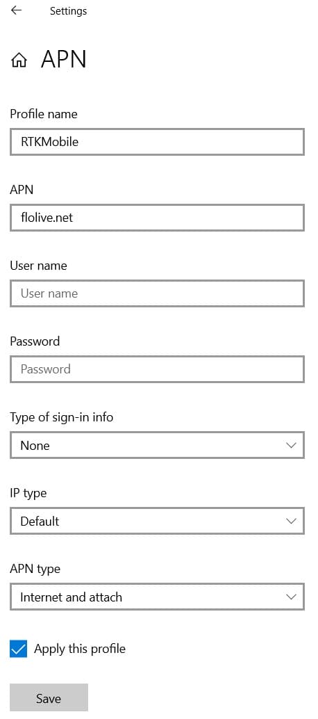 APN profile settings