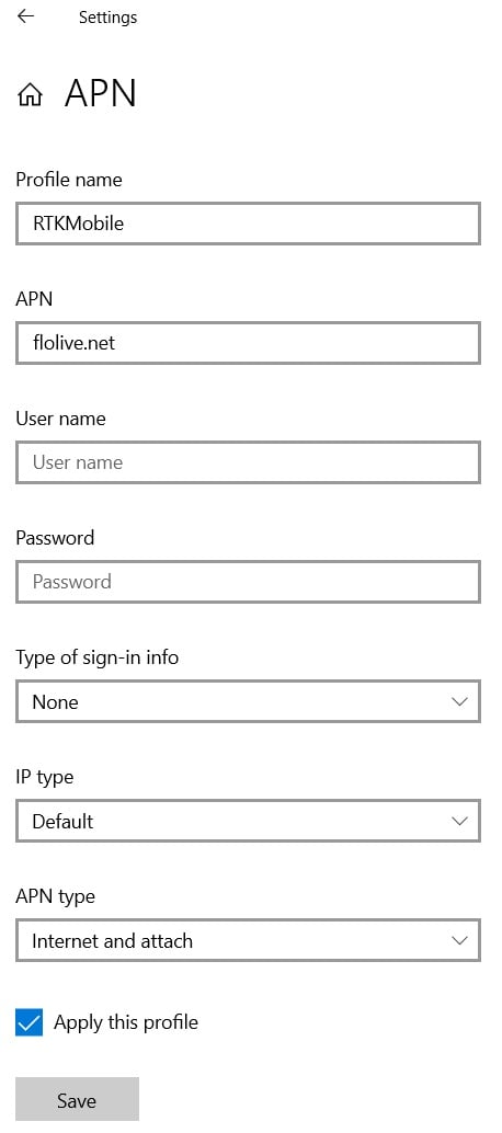 APN profile settings