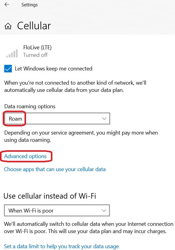 Cellular settings