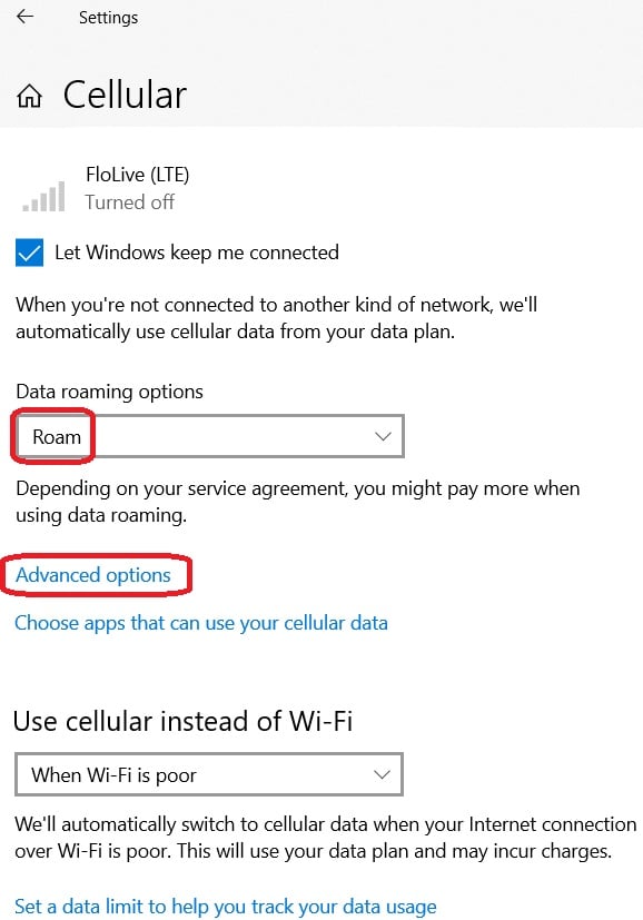 Cellular settings
