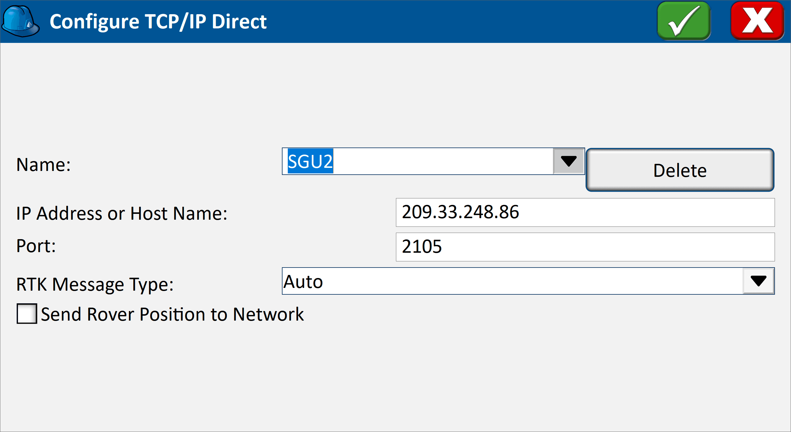 TCP/IP Direct settings for the SGU2 example base