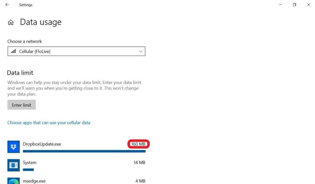 Data usage breakdown