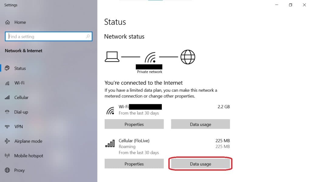 Data usage button